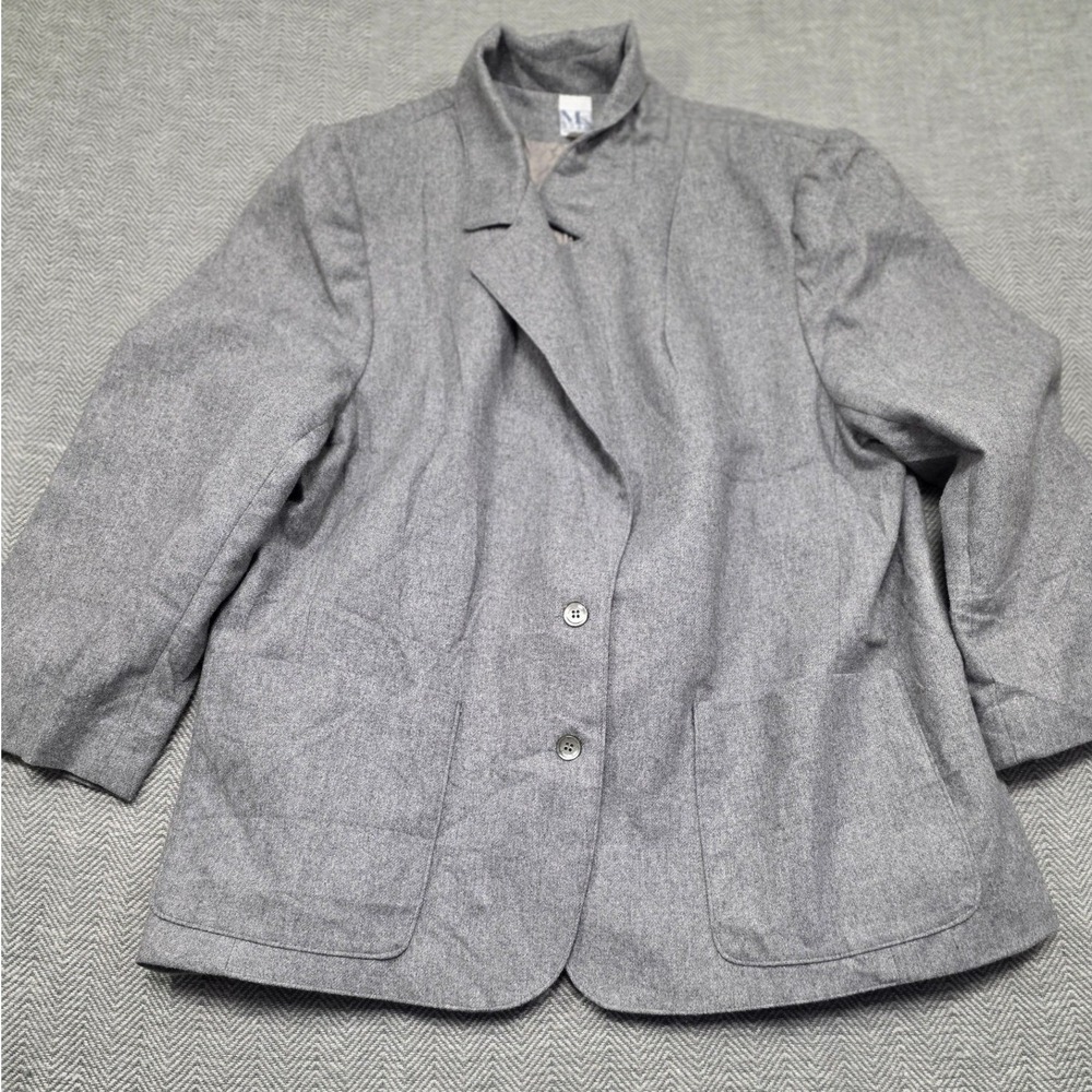 Vintage Ms Russ Grey Blazer Jacket‎ Made in USA Asymmetrical Lapel Size XL L